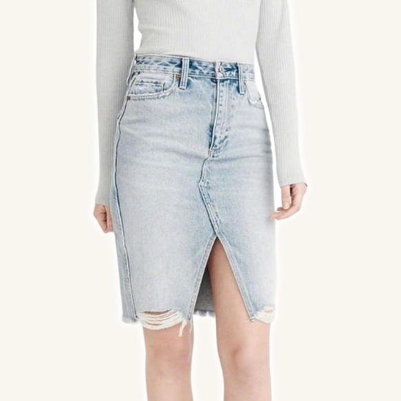 Abercrombie & Fitch Denim Midi Length Skirt, Color Light Wash Size 24 - Picture 1 of 15